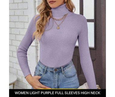 Women Light Purple Full Sleeves High Neck